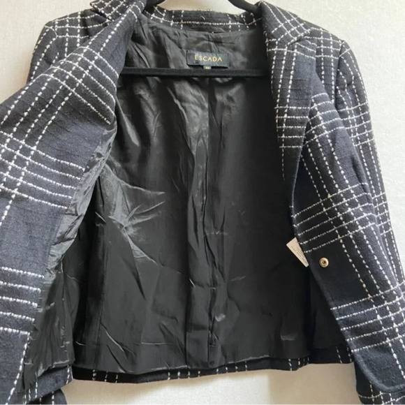 Escada Bushra Virgin Wool Angora black white plaid one button blazer Sz 38 - Picture 6 of 11